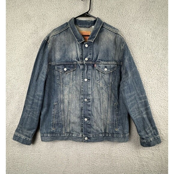 Levis Jacket Mens Extra Large Blue Cotton Medium Wash Pockets Adjustable…